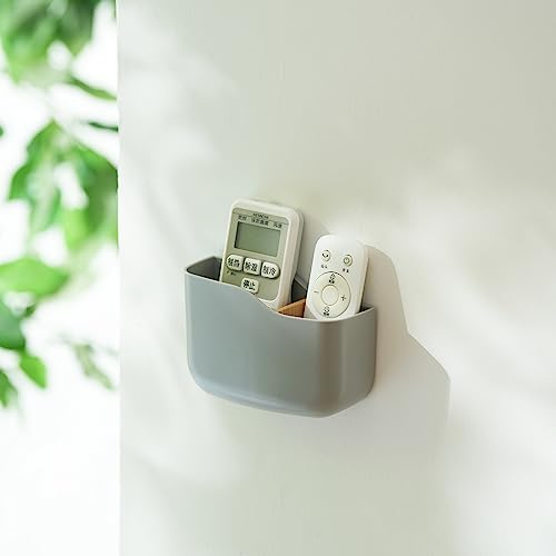 SUNFICON Adhesive Remote Control Holder Universal TV Remote Organizer Caddy Box Tray Wall Mount Media Player Controller Holder Hollow Bottom Slot Easy Phone Charging Home Office Desk Nightstand Gray