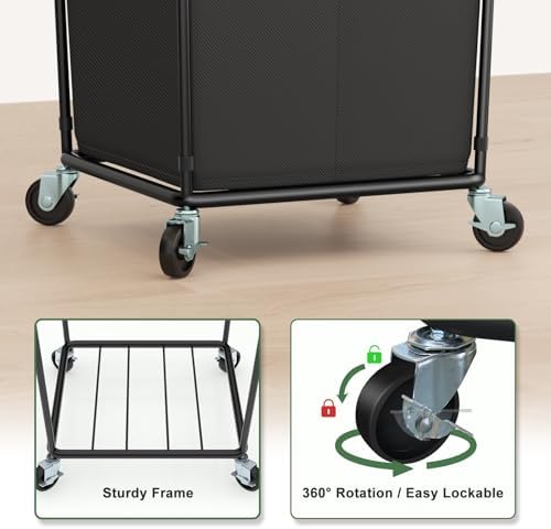 Rolling Laundry Basket with Wheels, Rolling Laundry Hamper with Wheels 2PK