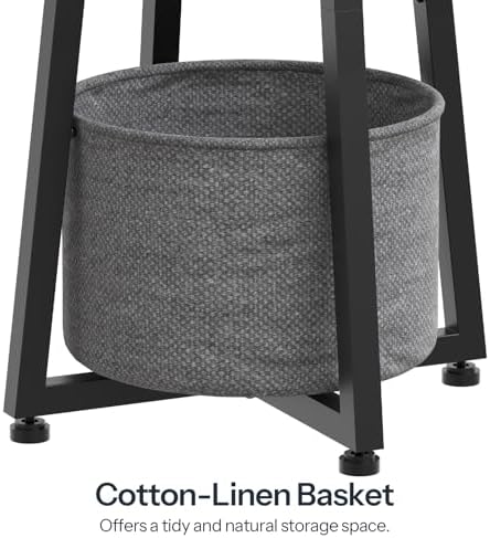 HOOBRO Small Round Side Table, 2-Tier Round Sofa End Table, Compact Nightstand with Fabric Storage Basket, for Small Space, Living Room, Bedroom, Dorm, Black BB183BZ01