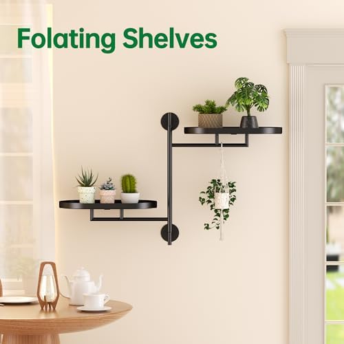 Rotating Window Shelves for Multiple Plants Indoor,2-tier Metal Corner Black Plant Stand Holder Floating Hanger Shelf for Wall,Windows Sill Gifts for Planter Lover to Enhance Home Decor