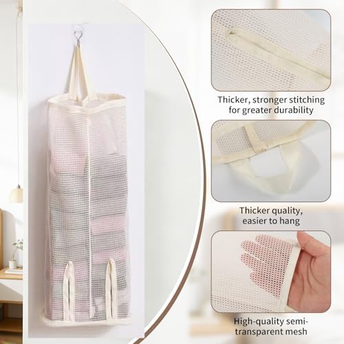 Hanging Sock Storage Bag,Sock Underwear OrganizerWall Mount Multifunctional Bag,Saver Kitchen Storage Holder,Hanging Closet Organizer,for Storing Socks Ties Plastic Bag 3PCS (Beige)