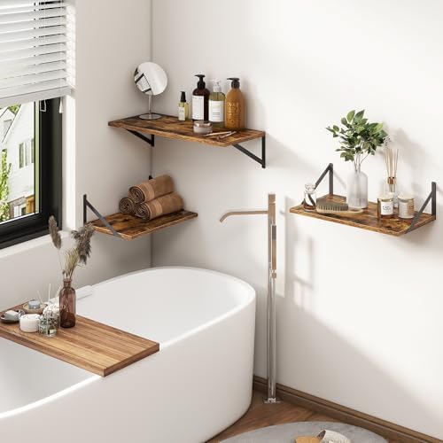 Fun Memories 40 Inch Floating Shelves, 12 Inch Deep Wall Shelf, 40 x 12 Floating Shelf Set of 2, Wood Floating Shelf Wall Mounted, Large Kitchen Living Room Bedroom Storage Shelves, Rustic Brown