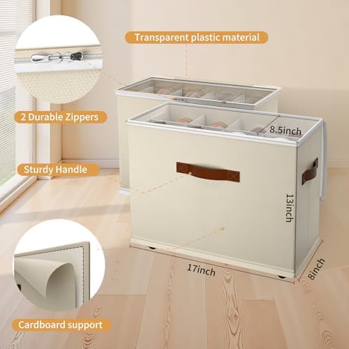 2 Pack Shoe storage Organizer for closet with wheels,No Assemble Required Shoe boxes with premium waterproof material,Adjustable Dividers Fits 16 Pairs,shoe Storage Bins with Reinforced Handle