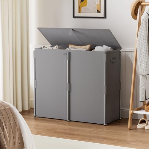 WOWLIVE 180L Laundry Hamper with Lid 3 Section, Metal Frame Clothes Hamper