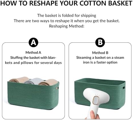 MiniArk Large Storage Baskets for Organizing, 17 x 13 x 7.5” Closet Shelf Baskets for Clothes Blanket Towels, Baby Nursery, Toy Bins Box, Woven Rope Baskets, 4 Packs Green