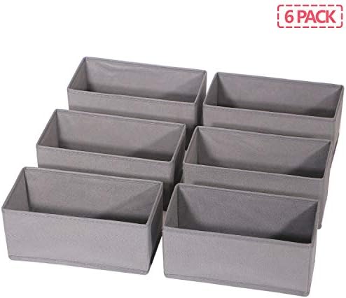 DIOMMELL 6 Pack Foldable Cloth Storage Box Closet Dresser Drawer Organizer Fabric Baskets Bins Containers Divider for Clothes Underwear Bras Socks Lingerie Clothing, M Grey 060