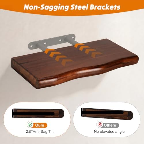 Walnut Finish Floating Shelves,Hidden Brackets,2-Pack,16 Inches Each