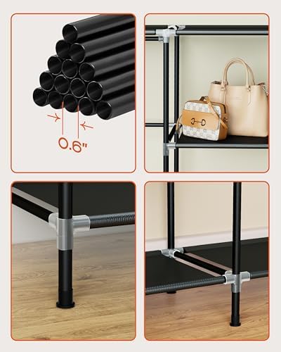 CASAMAYA Portable Closet, 34 Inch Large Capacity Wardrobe Closet with Cover, Clothes Storage Organizer with Shelves and 2 Hanging Rods, Easy to Assembly, Black PCT202B01