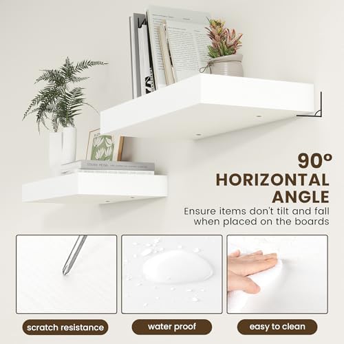 FLYJOE Deep Floating Shelves, 24'' x 12'' White Shelves for Wall Set of 1