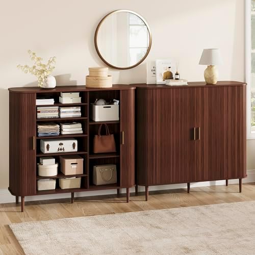 DHH Shoe Storage Cabinet with Sliding Door, 6-Tier Shoe Cabinet with Adjustable Shelves, Modern Freestanding Shoe Storage Organizer for Entryway, Hallway, Living Room (Walnut, 47 ")