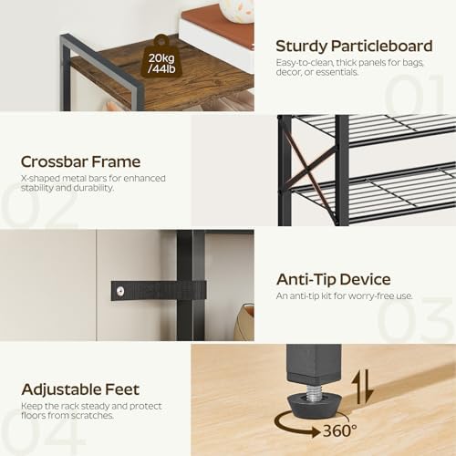 YATINEY 10-Tier Shoe Rack, 39.4" L Shoe Shelf for 45-50 Pairs of Shoes, Tall Shoe Storage Organizer with Metal Frame, Large Capacity Shoes Rack for Entryway, Closet, Rustic Brown and Black SS39BR
