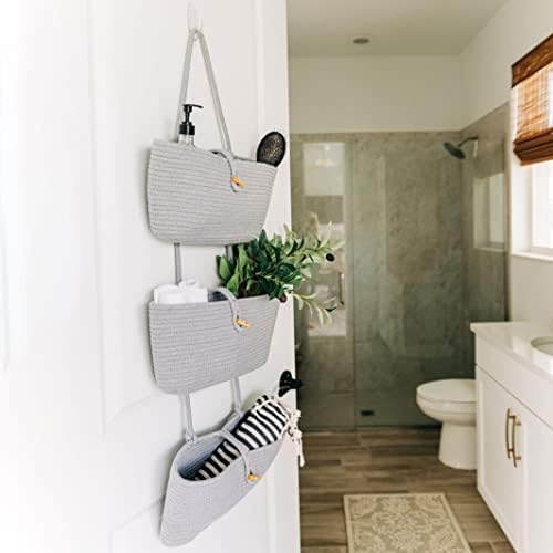 OrganiHaus Over the Door Organizer, Woven Rope Hanging Baskets, 3-Tier