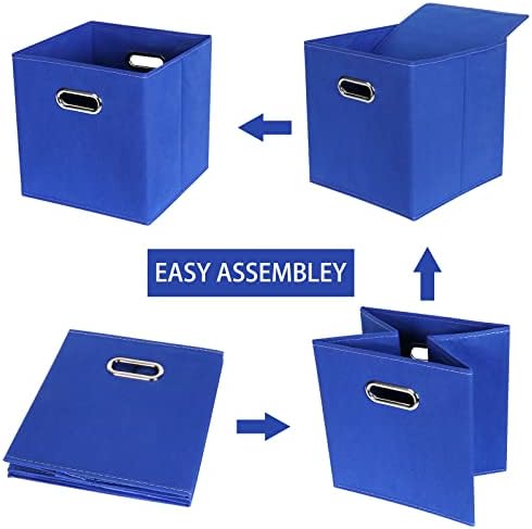 Fabric Cloth Storage Bins,Fabric Cube Bins Organizer with Dual Handles Foldable Cube Storage Baskets for Home Bedroom Storage,Set of 6,(Dark Blue)
