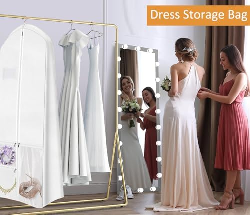 72" Wedding Dress Garment Bag with Bride Tote Bag 10'' Gusseted Dress Bags for Gowns Long 4 Pockets Dress Bag Garment Storage Cover for Women, White