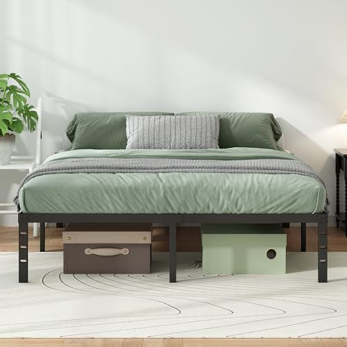 Metal Platform Bed Frame Queen Size, 18 Inch Height with Heavy Duty Steel Support, No Box Spring Needed, Easy Assembly and Underbed Storage,Black