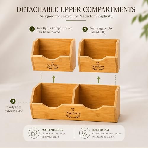 Stackable Bamboo Pantry Storage Bins, Potato Onion Storage Organizer, 3-Tier Fruit and Vegetable Basket with Easy Access Design, Countertop Pantry Organizer for Kitchen Storage and Organization