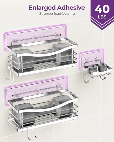 ODesign 3 Pack Adhesive Shower Caddy,Rustproof Shower Shelves Rack,Silver