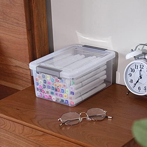 Small Storage Bins with Lids 3.2 QT Plastic Storage Containers for Organizing Stackable Clear Storage Boxes,Clear White(6 Packs)