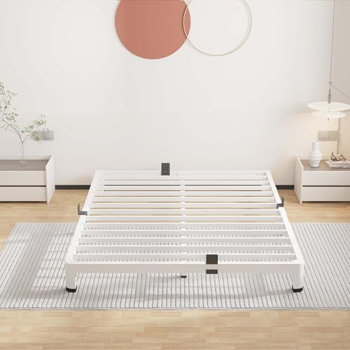 ROIL 4 Inch White Full Bed Frame Low Profile with Rounded Corner