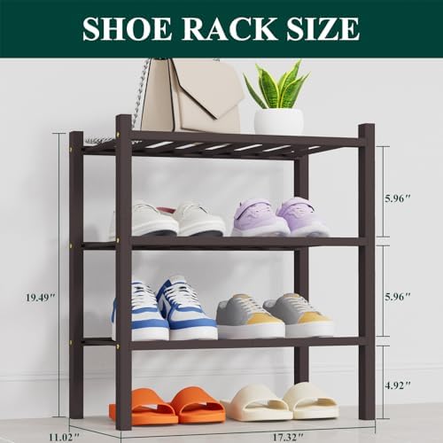 Smiry Bamboo Shoe Rack, 8 Vertical Slats, 3 Tier - 17.3" Wide, Brown