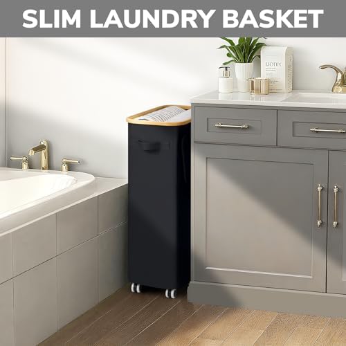 Goodpick 75L Rolling Laundry Basket with Wheels and Lid, Black