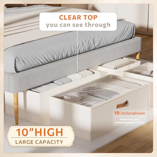 Under Bed Storage Containers, 10 Inches Tall 80L, Foldable Underbed Storage Bags, Closet Organizers and Storage Bins for Clothes and Blankets, Sweaters, Shoes,2-Pack (White, 31.5x15.8x10 In)