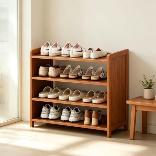 Bamboo Shoe Rack Shoe Cabinet Shelf Storage Organizer Shoe Stand for Entryway, Hallway, Bathroom and Living Room, 4 Tier Brown