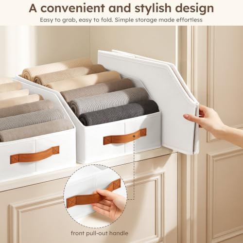 Homsorout Fabric Storage Bins for Organizing - 10 Pack Large Trapezoid Collapsible Storage Bins with Front Handle, Closet Organizers and Storage for Bedroom, Home Shelves, Small Spaces, White