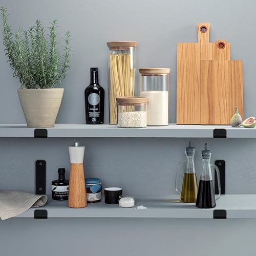 20 Pack - 5.5" L x 4" H x 1.5" W J Lip Shelf Brackets Rustic Farmhouse Iron Wall Floating Shelf Bracket Metal Shelf Bracket Industrial Shelf Supports with Screws Black