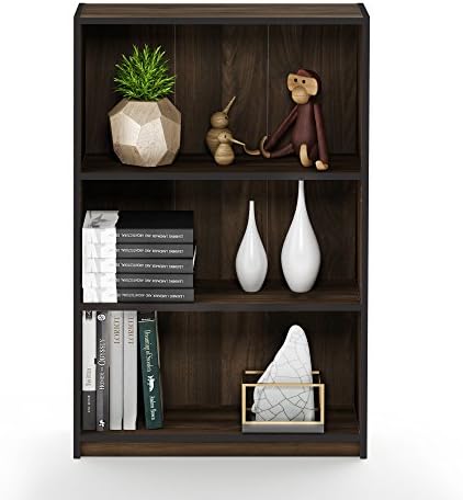 Furinno JAYA Book Shelf, 3-Tier Bookshelf, Bookcase with Adjustable Shelves, 9.5 x 24.5 x 40.3, for Organization and Storage, for Living Room, Bedroom, Home Office, Columbia Walnut