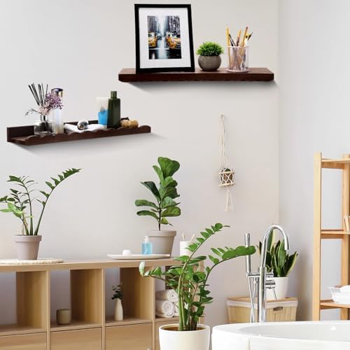 Suzile 2 Pcs Scalloped Floating Wall Shelves,16.5",Walnut Brown | Scalloped Edge, Book Display, Plant Display, Photo Frames, Toy Storage, Nursery, Bedroom, Bathroom, Aesthetic Decor