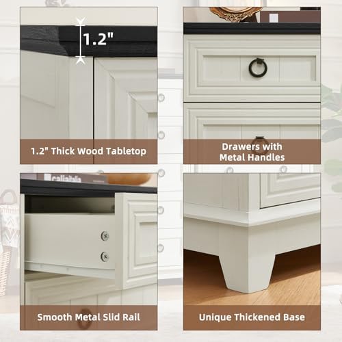 Joaxswe Farmhouse 5 Drawer Dresser for Bedroom, 42" Tall Chest of Drawers | Rustic Wood Dresser with Metal Handle, Storage Organizer Closet for Living Room, Hallway, Entryway, White