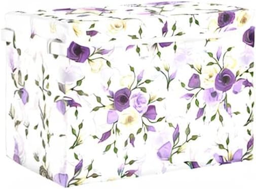 senya Flower Baskets Collapsible Storage Bins with Lids, Purple Green Rose Flower Storage Boxes Clothes Baskets for Organizing