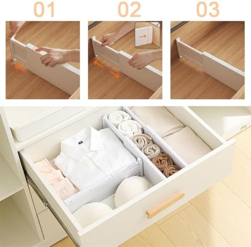 NUOOO Drawer Dividers Dresser Drawer Organizer 3 Pack Adjustable Kitchen Drawers Divider Plastic Separators for Clothes Desk Office Storage