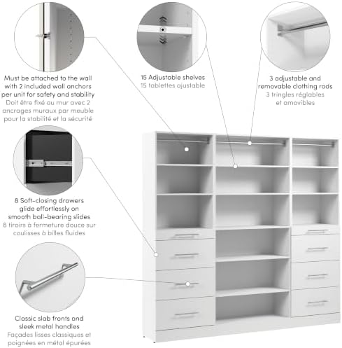 Bestar Florence 85W x 16D Closet System with Drawers Slab - Engineered Wood