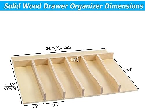 WelFurGeer Solid Birch Wood Silverware Drawer Organizer, Wooden Cutlery Drawer Organizer, Utensil Tray for Kitchen Drawers, Kitchen Utensil Organizer for Silverware, Flatware, Spoons, Forks, Knives