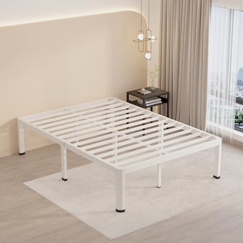 MAF 14 Inch Full Size Metal Platform Bed Frame White with Round Corner Legs
