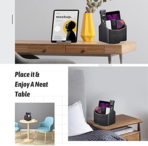 Remote Control Holder, Spinning Desk Organizer, Nightstand Bedside Caddy for TV Remotes/Tablets/Phones/Eyeglasses/Books/Pens - Black
