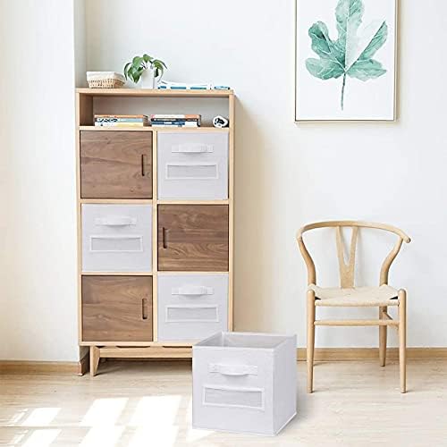 Fabric storage cubes (Set of 10) 11 Inch Cube Storage Bin, cube storage with 8 Labels Window Cards & a Pen, Foldable cube organizer bins, 11x11 storage bin, Cubby Organizer bins, White