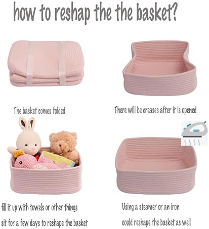 XUANGUO Small Woven Storage Baskets for Shelves, 13" x 9" x 5", Pink
