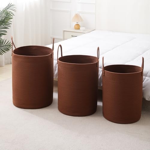 Laundry Basket Hamper Tall Rope Storage Woven for Blanket toys Dirty Clothes in Living Room Bathroom Bedroom (Dark Brown, 80L/21.3Gal)