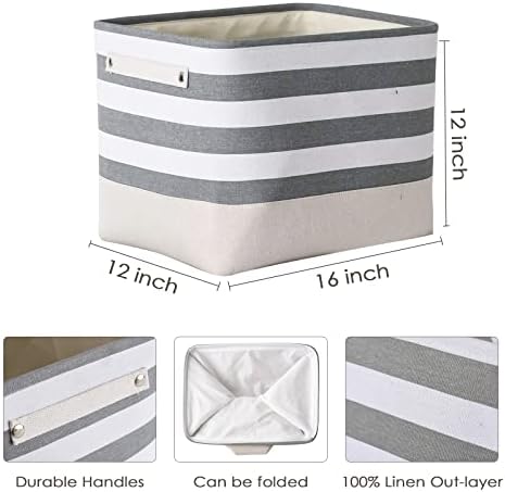 TheWarmHome Extra Large Cube Storage Bins Baskets for Organizing, Sturdy Fabric Storage Basket Cube W/Handles, Decorative Foldable Storage Baskets for Shelves Closet Nursery Toy (3 Pack 16×12×12inch)