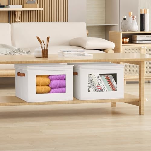 Univivi Fabric Storage Bins with Lids for Clothes 3 Pack, Beige