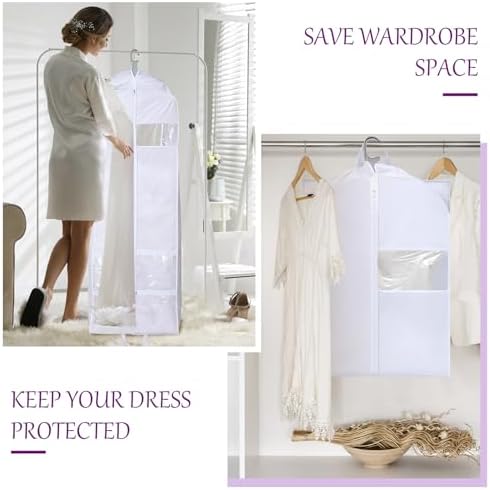 Shinylin 70" Oxford Foldable Wedding Dress Garment Bag Bride Tote Bag 4 Pockets Bride Gowns Bag for Prom Evening Dress