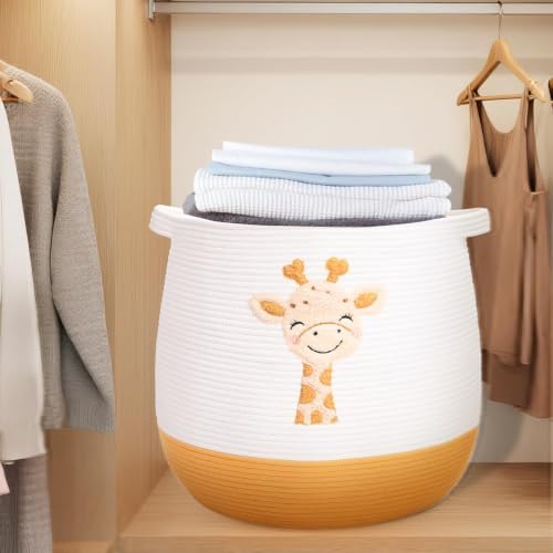Large Baby Laundry Basket, Laundry Hamper for Baby, Toy and Blanket Storage Basket, Cotton Rope Baskets for Organizing 17.7"x15.7", Giraffe