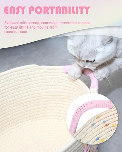 Sea Team Cat Toy Storage Basket with Handles, Rainbow Meow