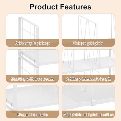 2-Pack Closet Organizers Stackable Clothing Storage Shelves, Expandable Clothes Shelf with Adjustable Divider Keeps Jeans Shirts Sweaters T-Shirts Tidy, for Bedroom RV Wardrobe System, White
