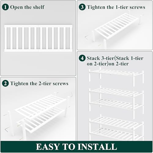 Smiry Bamboo Shoe Rack, 12 Vertical Slats, 5 Tier - 26.8" Wide, White