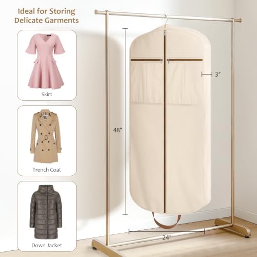 Zilink Organic Cotton Garment Bags for Travel Luxury Suit Bag 48 in, Beige