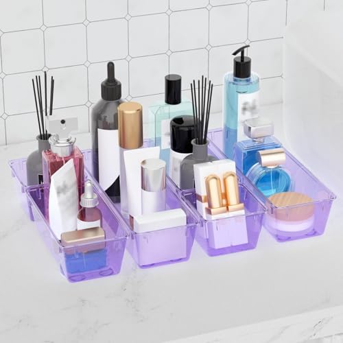 9 Pack Clear Drawer Organizer Set, Drawer Storage Trays, Storage Bins